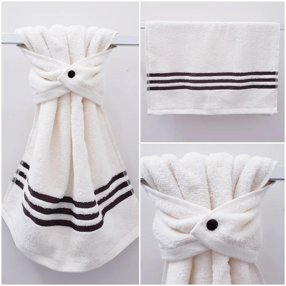 #9126 NEW! Solid w/3 stripes HANG'N'SNAP Hand Towel 🤍Select Plastic snap